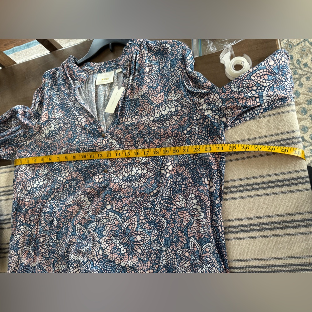 Anthropologie Maeve Blue and Pink Mosaic Blouse